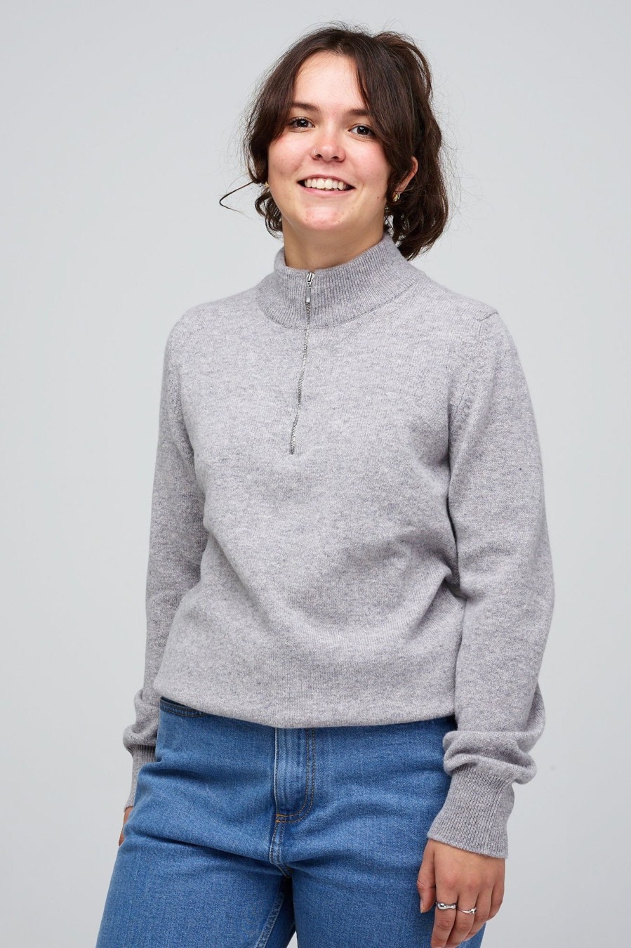 Women Community Clothing | Knitted Lambswool Zip Roll Neck