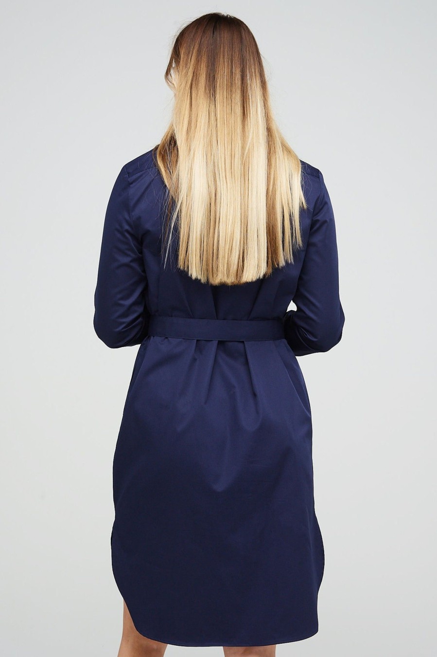 Women Community Clothing | Collarless Shirt Dress Navy