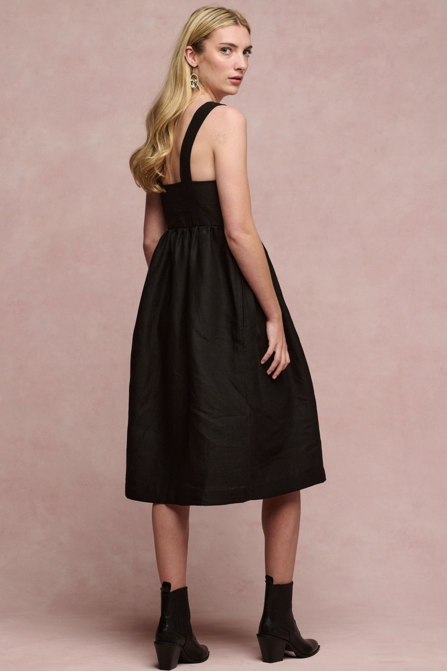 Women Community Clothing | Linen Sun Dress Black