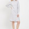 Women Community Clothing | Womens Collarless Shirt Dress Linen Stripe