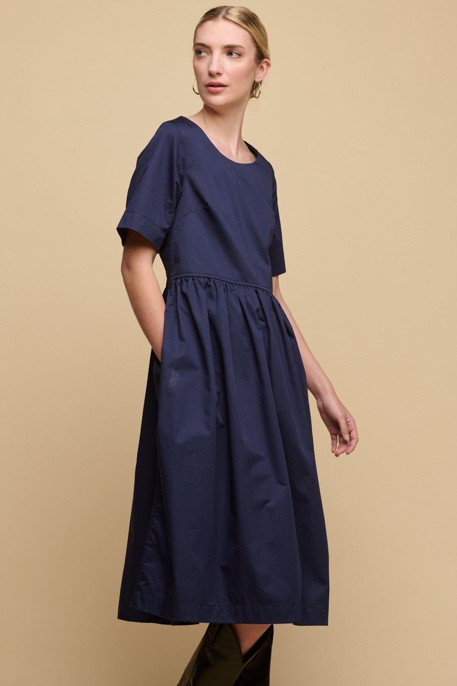 Women Community Clothing | Crew Neck Gathered Dress