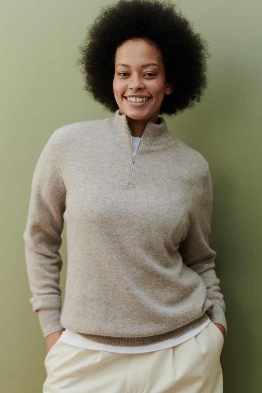 Women Community Clothing | Lambswool Zip Roll Neck